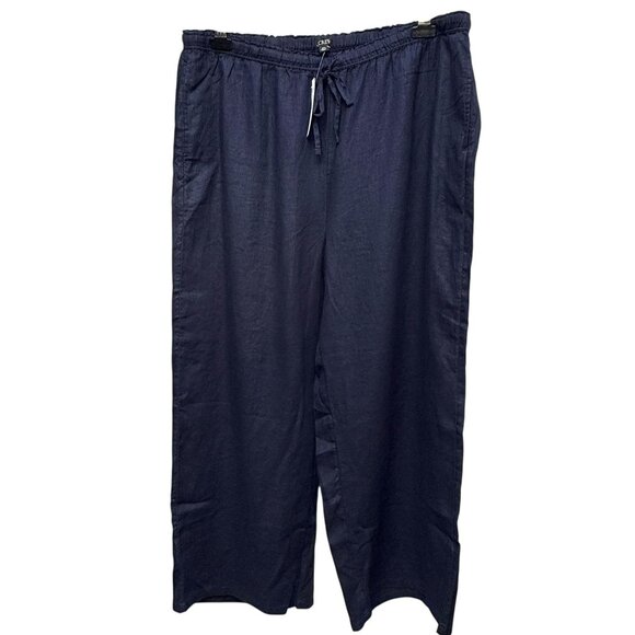 J. CREW Linen Pants XXL Navy Blue Wide Leg Drawstring Waist Casual Womens NWT - Picture 1 of 12